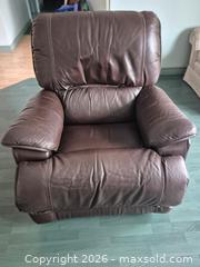 MaxSold Auction: Dark Brown Genuine Leather Recliner Armchair with Manual Lever - Gananoque (Ontario, Canada) SELLER MANAGED Downsizing Online Auction - Elmwood Drive