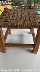 MaxSold Auction: Small Rustic Woven Rope Footstool with Wood Frame - Markham (Ontario, Canada) PARTNER MANAGED Downsizing Online Auction - Forest Park Crescent