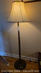 MaxSold Auction: Brown Wood Floor Lamp with Fabric/Linen Shade B - Mississippi Mills (Ontario, Canada) Moving Online Auction - Vaughan Street