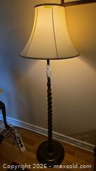 MaxSold Auction: Brown Wood Floor Lamp with Fabric/Linen Shade B - Mississippi Mills (Ontario, Canada) Moving Online Auction - Vaughan Street