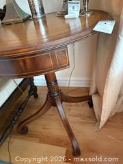 MaxSold Auction: Mahogany Round Pedestal Side/End Table with Leather Inlay Top C - Mississippi Mills (Ontario, Canada) Moving Online Auction - Vaughan Street