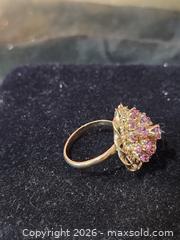MaxSold Auction: 14K Yellow Gold Ring with Pink Cluster Stones - Richmond (British Columbia, Canada) SELLER MANAGED Downsizing Online Auction - Riverside Way (STORAGE)