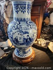 MaxSold Auction: Chinese Handpainted Tall Blue and White Porcelain Vase with Hand-Painted Figures - Richmond (British Columbia, Canada) SELLER MANAGED Downsizing Online Auction - Riverside Way (STORAGE)