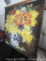 MaxSold Auction: Valerie Butters Original Acrylic Painting Dragonfly Daffodile, 30 x 30 in - Richmond (British Columbia, Canada) SELLER MANAGED Downsizing Online Auction - Riverside Way (STORAGE)