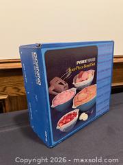 MaxSold Auction: *RARE Vintage Pyrex Ware Blue Horizon Four-Piece Nesting Bowl Set, BRAND NEW IN BOX - Vaughan (Ontario, Canada) SELLER MANAGED Estate Sale Online Auction - Rodeo Drive