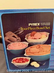 MaxSold Auction: *RARE Vintage Pyrex Ware Blue Horizon Four-Piece Nesting Bowl Set, BRAND NEW IN BOX - Vaughan (Ontario, Canada) SELLER MANAGED Estate Sale Online Auction - Rodeo Drive