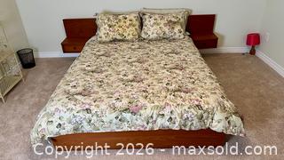 MaxSold Auction: Vintage Teak Veneer MCM Queen Size Bed With Mattress and Bedding - Norfolk (Ontario, Canada) SELLER MANAGED Estate Sale Online Auction - Birch