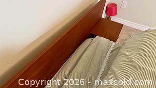 MaxSold Auction: Vintage Teak Veneer MCM Queen Size Bed With Mattress and Bedding - Norfolk (Ontario, Canada) SELLER MANAGED Estate Sale Online Auction - Birch