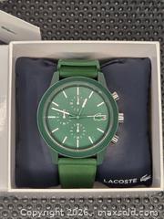 MaxSold Auction: Lacoste Green Quartz Wrist Watch with Rubber/Silicone Band - New Westminster (British Columbia, Canada) SELLER MANAGED Downsizing Online Auction -  Hamilton