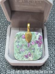 MaxSold Auction: Real Ruby in Zoisite Square Pendant with Gold-Tone Bail - New Westminster (British Columbia, Canada) SELLER MANAGED Downsizing Online Auction - Hamilton Street