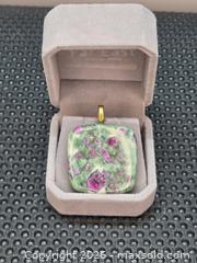 MaxSold Auction: Real Ruby in Zoisite Square Pendant with Gold-Tone Bail - New Westminster (British Columbia, Canada) SELLER MANAGED Downsizing Online Auction - Hamilton Street