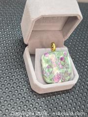 MaxSold Auction: Real Ruby in Zoisite Square Pendant with Gold-Tone Bail - New Westminster (British Columbia, Canada) SELLER MANAGED Downsizing Online Auction - Hamilton Street