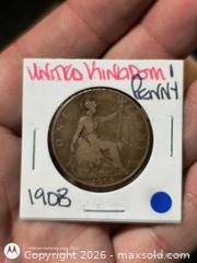 MaxSold Auction: 1908 United Kingdom Penny, Edward VII, Bronze - South Frontenac (Ontario, Canada) SELLER MANAGED Downsizing Online Auction - Battersea Road