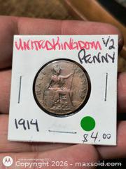 MaxSold Auction: 1914 United Kingdom Half Penny Bronze Coin - South Frontenac (Ontario, Canada) SELLER MANAGED Downsizing Online Auction - Battersea Road