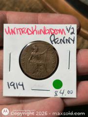 MaxSold Auction: 1914 United Kingdom Half Penny Bronze Coin - South Frontenac (Ontario, Canada) SELLER MANAGED Downsizing Online Auction - Battersea Road
