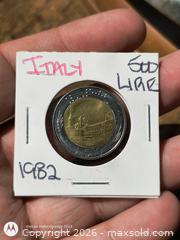 MaxSold Auction: 1982 Italy 500 Lire Bimetal Coin, Brass Center/Cupronickel - South Frontenac (Ontario, Canada) SELLER MANAGED Downsizing Online Auction - Battersea Road