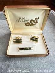 MaxSold Auction: Jade Dynasty Men's Full Set: Jade Cufflinks & Gold-Tone Tie Clip - San Jose (California, USA) PARTNER MANAGED Estate Sale Online Auction - E Humboldt