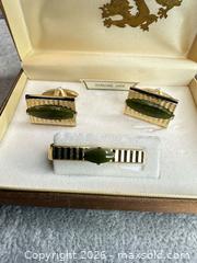 MaxSold Auction: Jade Dynasty Men's Full Set: Jade Cufflinks & Gold-Tone Tie Clip - San Jose (California, USA) PARTNER MANAGED Estate Sale Online Auction - E Humboldt