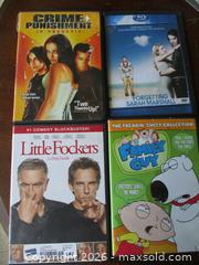 MaxSold Auction: LOT OF FOUR MOVIE DVDS CRIME & PUNISHMENT FORGETTING SARAH MARSHALL LITTLE FOCKERS FAMILY GUY - Prince Edward (Ontario, Canada) PARTNER MANAGED Estate Sale Online Auction - County Road 3 