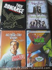 MaxSold Auction: LOT OF FOUR MOVIE DVDS TRUE ROMANCE THE ADDAMS FAMILY THE MASK THE 40 YEAR OLD VIRGIN - Prince Edward (Ontario, Canada) PARTNER MANAGED Estate Sale Online Auction - County Road 3 