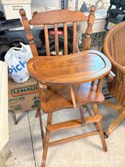 MaxSold Auction: Solid Wood Vintage High Chair, Brown / Natural Finish - Okatie (South Carolina, USA) SELLER MANAGED Moving Online Auction - Bee Tree Drive