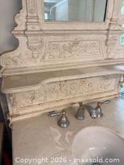 MaxSold Auction: Victorian-Style Cast Iron Bathroom Vanity with Marble Top & Mirror - Okatie (South Carolina, USA) SELLER MANAGED Moving Online Auction - Bee Tree Drive