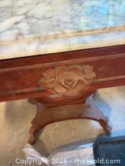 MaxSold Auction: Victorian-style Marble Top Side Table with Drawer - Okatie (South Carolina, USA) SELLER MANAGED Moving Online Auction - Bee Tree Drive