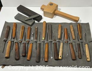 MaxSold Auction: Collection of 22 Wood Carving Chisels & Gouges w Leather Pouch, Mallet & Sharpening Tools - Burlington (Ontario, Canada) SELLER MANAGED Estate Sale Online Auction -  Fairview Street (STORAGE)
