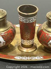 MaxSold Auction: Vintage Enamelled 4 pc Condiment Set incl Tray, Toothpick Holder, Salt & Pepper - Burlington (Ontario, Canada) SELLER MANAGED Estate Sale Online Auction -  Fairview Street (STORAGE)