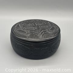 MaxSold Auction: Black Carved Lacquer Decorative Box with Northwest Coast Motif - CWI-500 - Ottawa (Ontario, Canada) PARTNER MANAGED Estate Sale Online Auction - Bongard Avenue (STORAGE)