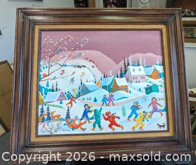 MaxSold Auction: Whimsical Children "Bataille Amicale" Purple Sunset Oil Painting On Canvas Artist Signed Catherine Perdreau - Toronto (Ontario, Canada) PARTNER MANAGED Reseller Online Auction - Railside Road
