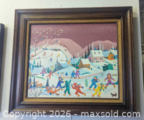 MaxSold Auction: Whimsical Children "Bataille Amicale" Purple Sunset Oil Painting On Canvas Artist Signed Catherine Perdreau - Toronto (Ontario, Canada) PARTNER MANAGED Reseller Online Auction - Railside Road