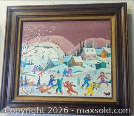 MaxSold Auction: Whimsical Children "Bataille Amicale" Purple Sunset Oil Painting On Canvas Artist Signed Catherine Perdreau - Toronto (Ontario, Canada) PARTNER MANAGED Reseller Online Auction - Railside Road