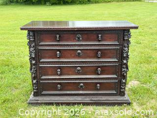 MaxSold Auction: Exceptional Renaissance Revival Carved Oak Sideboard Chest with Figural & Green Man Motifs - Circa 1800s - Hamilton (Ontario, Canada) SELLER MANAGED Estate Sale Online Auction - Park Street