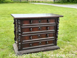 MaxSold Auction: Exceptional Renaissance Revival Carved Oak Sideboard Chest with Figural & Green Man Motifs - Circa 1800s - Hamilton (Ontario, Canada) SELLER MANAGED Estate Sale Online Auction - Park Street