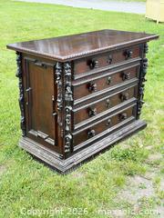 MaxSold Auction: Exceptional Renaissance Revival Carved Oak Sideboard Chest with Figural & Green Man Motifs - Circa 1800s - Hamilton (Ontario, Canada) SELLER MANAGED Estate Sale Online Auction - Park Street