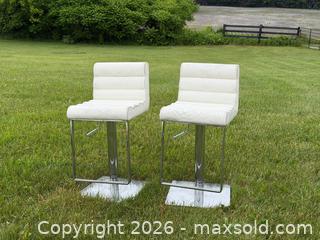 MaxSold Auction: Pair of Modern White Faux Leather Adjustable Swivel Bar Stools Chrome Bases - Hamilton (Ontario, Canada) SELLER MANAGED Estate Sale Online Auction - Park Street