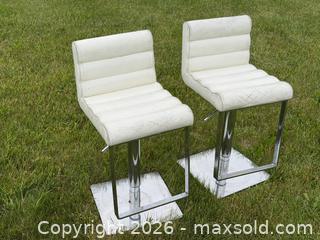 MaxSold Auction: Pair of Modern White Faux Leather Adjustable Swivel Bar Stools Chrome Bases - Hamilton (Ontario, Canada) SELLER MANAGED Estate Sale Online Auction - Park Street