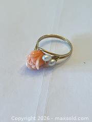 MaxSold Auction: (14K) Yellow Gold Ring w/ Carved Rose Coral and Real Pearls - New Westminster (British Columbia, Canada) PARTNER MANAGED Downsizing Online Auction - Quayside Drive (CONDO)