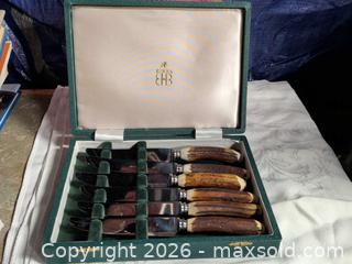 MaxSold Auction: Birks Sheffield Stag Horn Stainless Steak Knife Set, 6 pc - Calgary (Alberta, Canada) SELLER MANAGED Estate Sale Online Auction - 59 Avenue Southeast