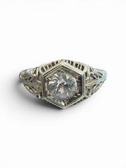 MaxSold Auction: 14k White Gold Art Deco European Mine-Cut Gemstone Ring - Size 6.5 - Esquimalt (British Columbia, Canada) PARTNER MANAGED Reseller Online Auction - Lampson Street