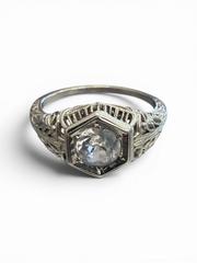 MaxSold Auction: 14k White Gold Art Deco European Mine-Cut Gemstone Ring - Size 6.5 - Esquimalt (British Columbia, Canada) PARTNER MANAGED Reseller Online Auction - Lampson Street