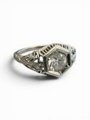 MaxSold Auction: 14k White Gold Art Deco European Mine-Cut Gemstone Ring - Size 6.5 - Esquimalt (British Columbia, Canada) PARTNER MANAGED Reseller Online Auction - Lampson Street