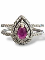 MaxSold Auction: 18K White Gold Pear-Cut Ruby & Double Halo Diamond Statement Ring with Appraisal - Size 6 - Esquimalt (British Columbia, Canada) PARTNER MANAGED Reseller Online Auction - Lampson Street