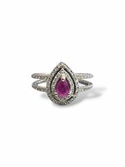 MaxSold Auction: 18K White Gold Pear-Cut Ruby & Double Halo Diamond Statement Ring with Appraisal - Size 6 - Esquimalt (British Columbia, Canada) PARTNER MANAGED Reseller Online Auction - Lampson Street