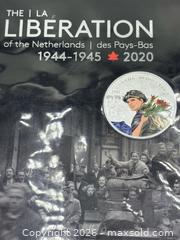 MaxSold Auction: .9999 Fine Silver 2020 Canada $10 Pure Silver Coin - 75th Anniversary of the Liberation of the Netherlands - Esquimalt (British Columbia, Canada) PARTNER MANAGED Reseller Online Auction - Lampson Street