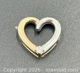 MaxSold Auction: Two-Tone Gold Diamond Open Heart Slide Pendant - .85g - Esquimalt (British Columbia, Canada) PARTNER MANAGED Reseller Online Auction - Lampson Street