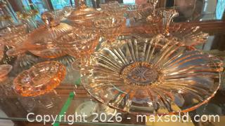 MaxSold Auction: Pink/Peach Depression Glassware Lot — Serving Bowls & Tumblers - Langford (British Columbia, Canada) PARTNER MANAGED Estate Sale Online Auction - Glen Lake Road
