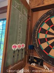 MaxSold Auction: Wall-Mounted Dartboard Cabinet with Two Boards - Langford (British Columbia, Canada) PARTNER MANAGED Estate Sale Online Auction - Glen Lake Road