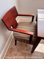 MaxSold Auction: Contemporary Cherry Solid Wood Dining Table with 3 Upholstered Chairs - Yonkers (New York, USA) SELLER MANAGED Downsizing Online Auction - Riverdale Avenue (STORAGE)